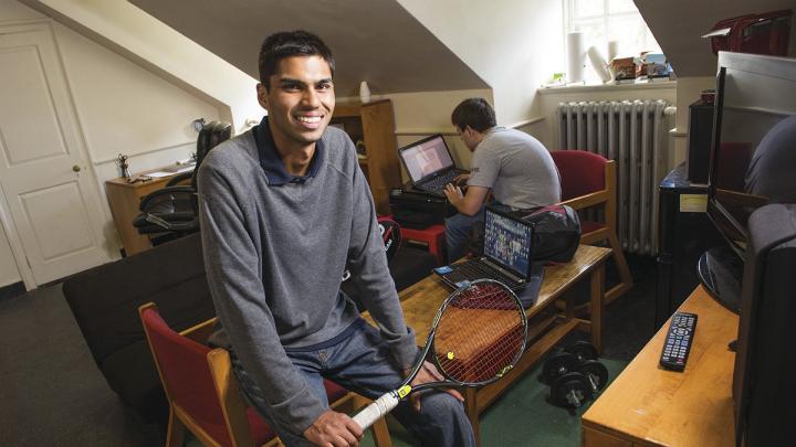 Juniors Shaun Chaudhuri, a varsity tennis player, and roommate Cory Pletan at home in Eliot House 