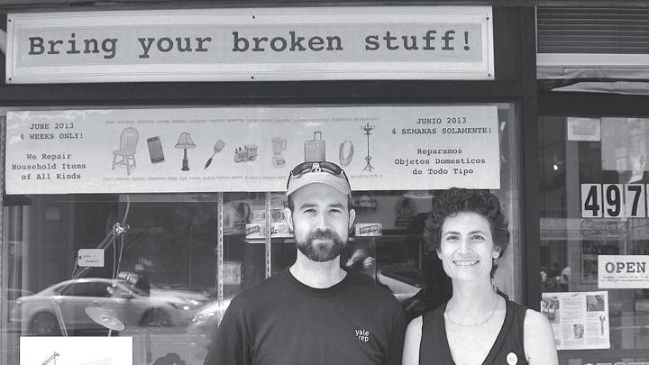 Sandra Goldmark and Michael Banta at Pop Up Repair, their experimental effort to begin a national dialogue about consumption