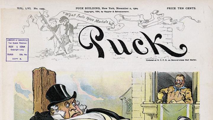 <i>Puck&rsquo;</i>s view of putting the squeeze on wealthy trusts in the Teddy Roosevelt era 