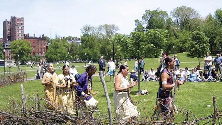 A traditional ceremony marks Miller’s annual construction of a Native American fishweir on Boston Common.