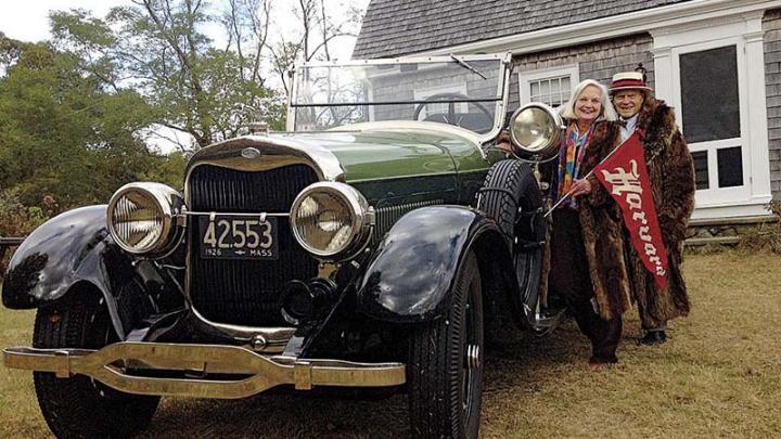 Robert Norton Ganz Jr. and his wife, Anne, give pride of place to his 1925 Lincoln convertible.