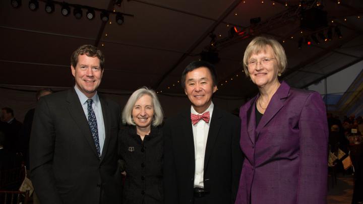 Two of the Law School campaign’s three co-chairs—James A. Attwood Jr., J.D.-M.B.A ’84, and Morgan Chu, J.D. ’76—with Dean Minow and President Drew Faust 