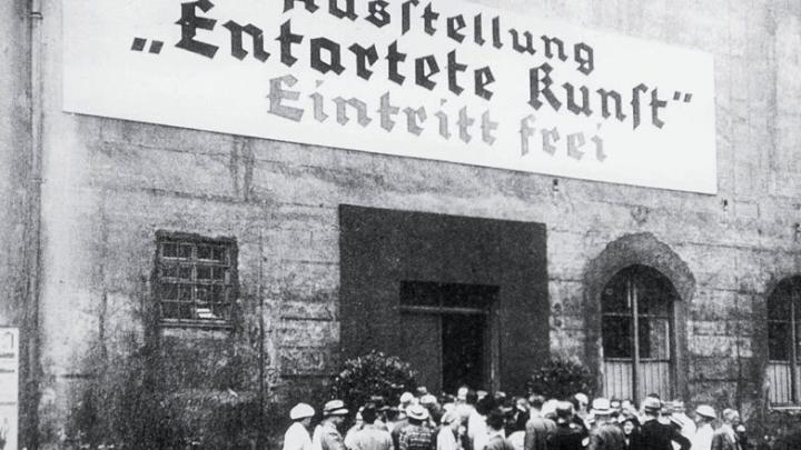 Crowds gather on opening day in Munich, July 19, 1937, for the Exhibit of Degenerate Art.