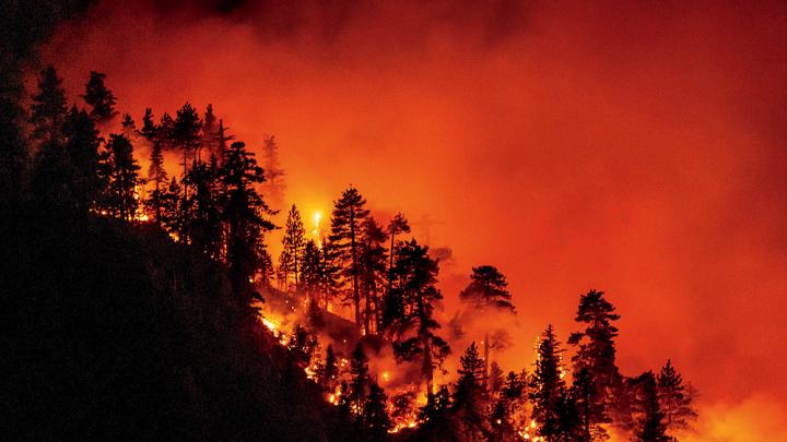 A California hillside burns