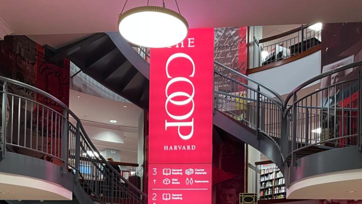 The staircase inside of Harvard COOP