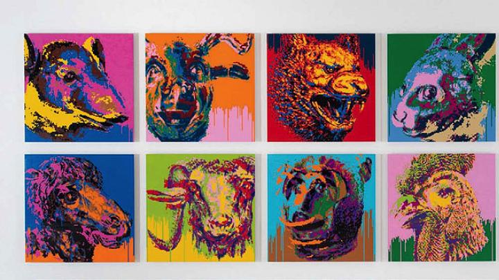 Series of Zodiac animal heads created out of Lego bricks by artist Ai Weiwei