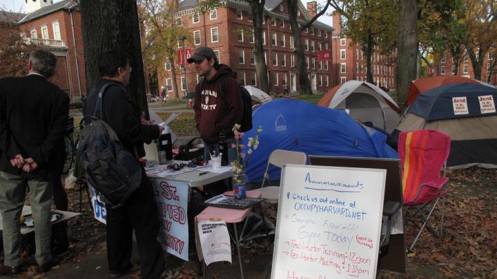 A handful of protesters talked to community members and handed out information on Occupy Harvard.