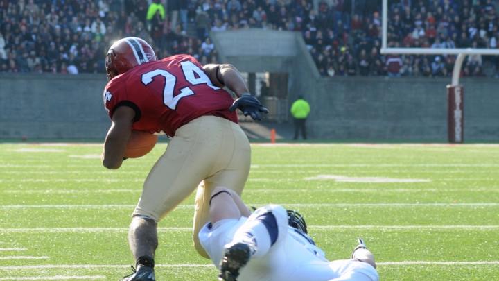 Tailback Treavor Scales left Yale defenders behind him as he raced 63 yards for the game's clinching touchdown.