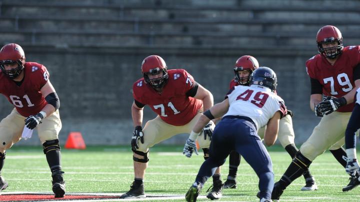 Penn linebacker Tyler Drake (49) menaced the Crimson with a game-high 12 tackles. Harvard was held scoreless in the second half for the first time in nine years.