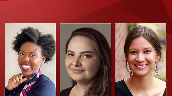 Photographs of Harvard Forward petition candidates for Board of Overseer: Yvette Efevbera, Natalie Unterstell, and Megan Red Shirt-Shaw