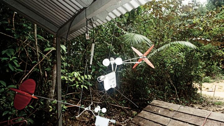 A sonde for gathering weather data—and a spare—under shelter at ZF-2