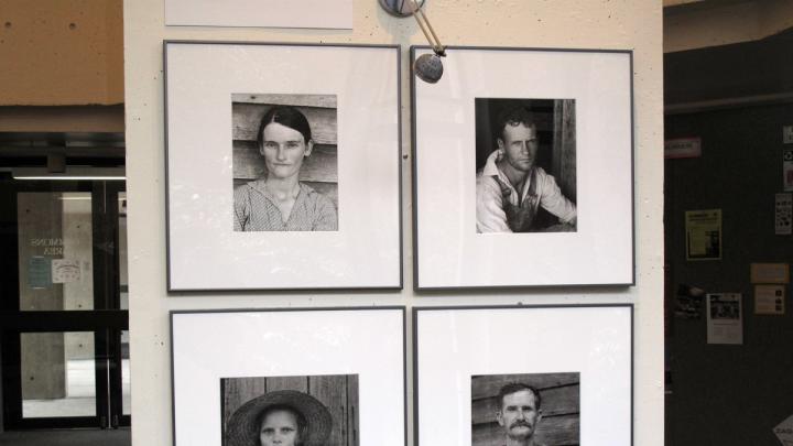 Clockwise from upper left:  Allie Mae Burroughs, Alabama Cotton Tenant Farmer Wife, 1936; Sharecropper, Hale County, Alabama, 1936; Sharecropper, Hale County, Alabama, 1936; and Untitled, Daughter of Sharecropper, Hale County, Alabama, 1936
