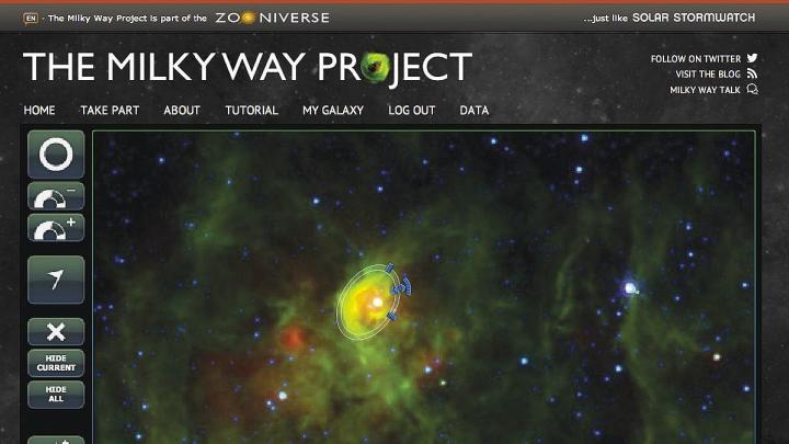 As part of the Milky Way Project, hosted by citizen-science platform Zooniverse, participants draw ellipses to identify interstellar &ldquo;bubbles&rdquo; in telescope images; the regions are thought to promote star formation.