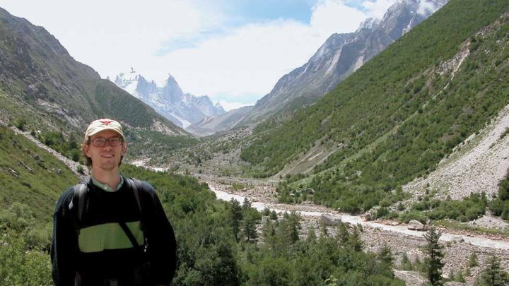 Trekking in the foothills of the Himalayas in 2006, en route to the Gangotri Glacier, the source of the Ganges