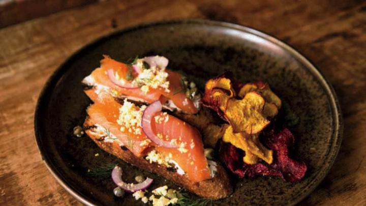 open-faced smoked salmon sandwich