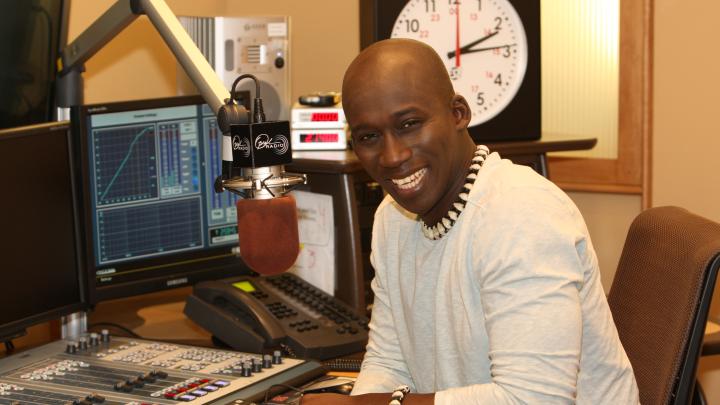 Derrick Ashong in the radio studio