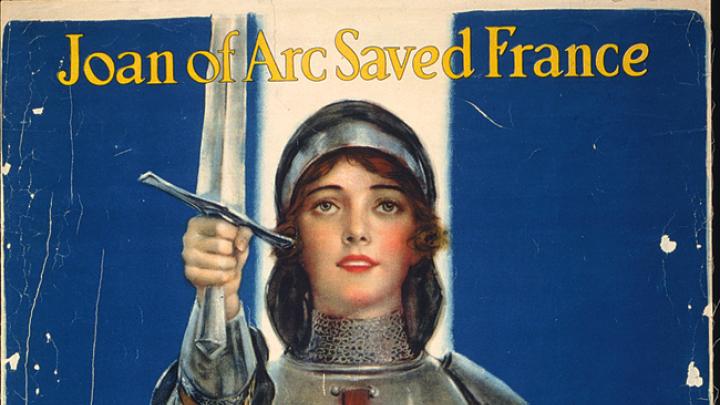 This 1918 "Joan of Arc" poster marketed  savings stamps that could ultimately be  exchanged for a war bond.