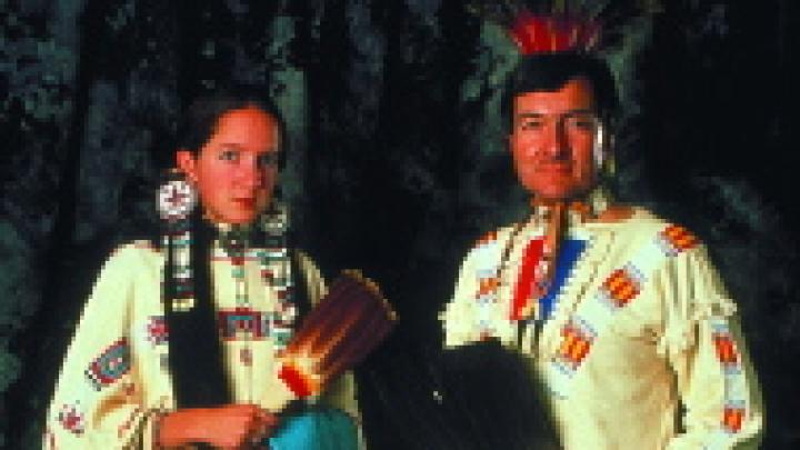 W. Richard West and daughter Amy in Cheyenne dress. 