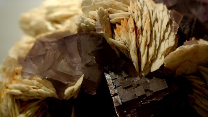 Purple crystals of fluorite, intergrown with barite, from Berbes, Oviedo (Asturias), Spain