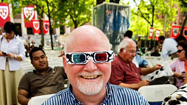 Photograph by Jim Harrison May 25, 2010 - In the Yard, reading the Harvard Lampoon's 3-D edition