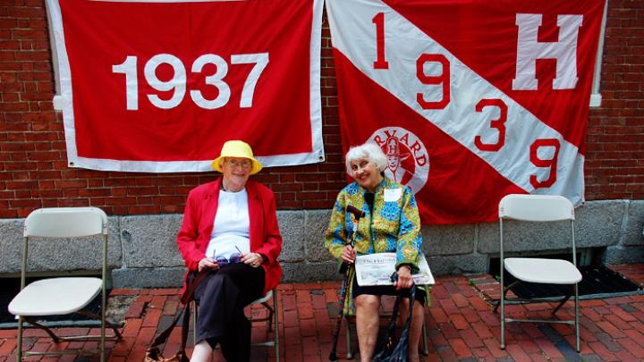 Photograph by Harvard Magazine/VL May 27, 2010 - Anne Davies '50 and Eugenia Kaledin '51, both of Lexington, Massachusetts, chose to relax for a while after lunch.
