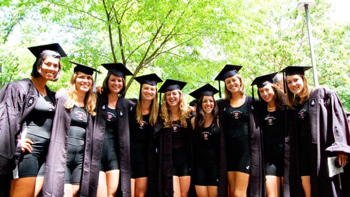 Photograph by Harvard Magazine/JBW May 27, 2010 - The Women's Crew Team at Morning Exercises