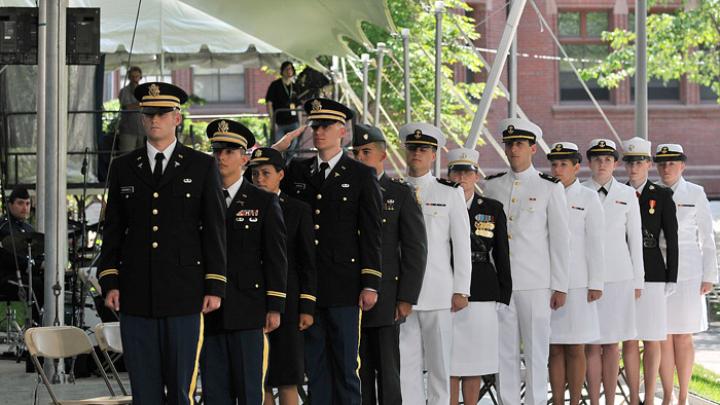 The Reserve Officers’ Training Corps Harvard Class of 2010 await their commissioning.