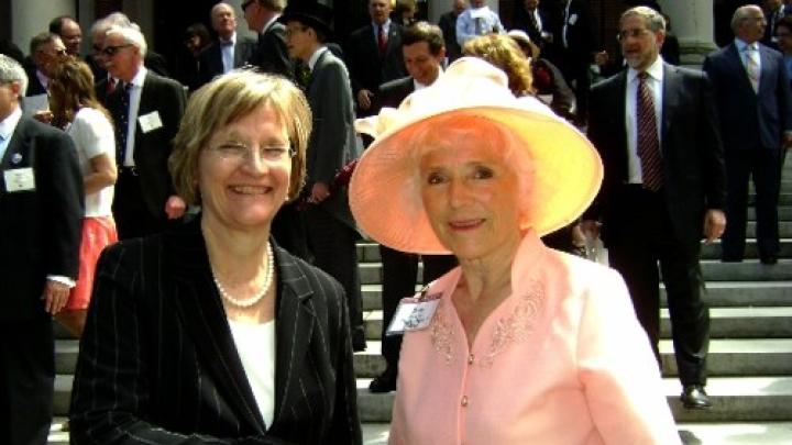 Harvard President Drew Gilpin Faust welcomes Betty Breck to the 2010 Commencement proceedings. Breck is the fourth woman from South Dakota to attend Radcliffe. Her sister, Abbie Breck ’59, was the third. They attended the one-room Lone Tree Country School near Bison, S.D., where their mother was the teacher and three of the eight students were "Breck Girls." That means 25% of the school's students that year went to Radcliffe. Can any other elementary school match that?