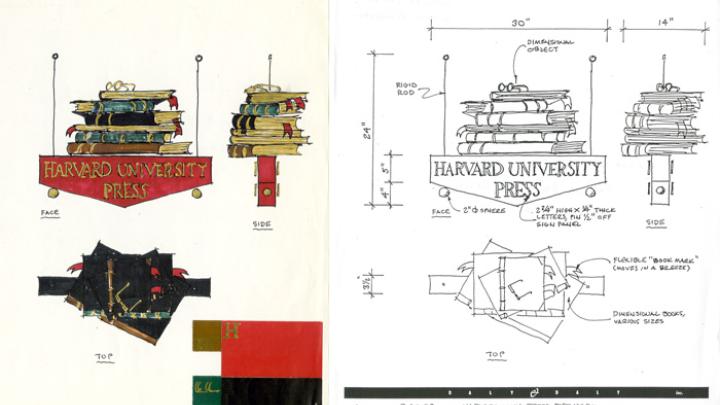 Courtesy of Harvard University Display Room The 1993 drawings for the display room's new signage