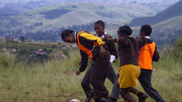 Students at Fezokuhle Primary School in Pietermaritzburg, South Africa, get outside for a soccer break—and a lesson about gender roles.