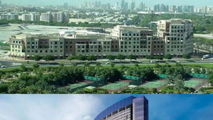 The Ibn Sina building in Dubai Healthcare City houses clinic space and medical and administrative offices (top). An artist&rsquo;s rendering of the university hospital (below) that will be part of the same complex; Harvard Medical International (HMI) advised in designing the 400-bed facility, projected to be completed in 2011.