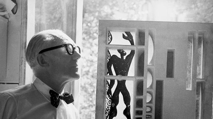 Le Corbusier with his &ldquo;Modular&rdquo; system of human and architectural proportions.