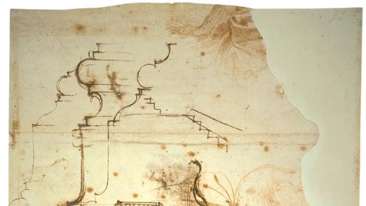 Michelangelo&rsquo;s studies for the vestibule stairs, Casa Buonarroti, Florence.
