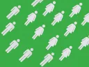Male and female icons on a green background
