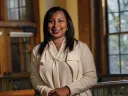 Professor Myisha Eatmon photographed in Harvard's Barker Center