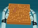 illustration of robotic hands manipulating a wooden maze to guide a worm in the maze to a target