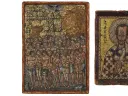 A pair of Byzantine mosaics. Left, 40 Martyrs. Right, St. John Chrysostom