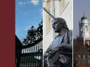 Harvard gates, John Harvard statue, Harvard building