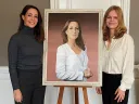 Princess Marie and Jensen pose beside Jensen's finished portrait of the princess 