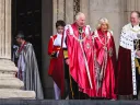 Majesties King Charles III and Queen Camilla, together with the Lord Mayor, exit St Paul's Cathedral after the service.