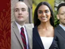 Student orators Blake Lopez, Shruthi Kumar, and Robert Clinton