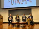 Provost John Manning, Radcliffe dean Tomiko Brown-Nagin, FAS senior adviser on civil discourse Eric Beerbohm, and HKS academic dean for faculty development Erica Chenoweth appear on a panel.