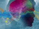 Illustration of a human head with abstract, colorful brain waves overlayed.