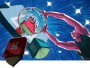 Illustration of a basketball player dunking books into a hoop,