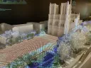 A model of Notre-Dame cathedral with lights to represent temperature