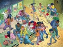 Comic illustration of hyperactive, pressured teens, many on their screens