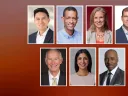 Top row, left to right: Lanhee J. Chen, Mark A. Edwards, Mary Louise Kelly, Nathaniel Owen Keohane Bottom row, left to right:  Michael Rosenblatt, Anjali Sud, Courtney B. Vance