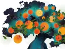 Illustration of a head in a cloud of oranges