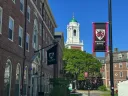 view of the backside of Winthrop House and flags