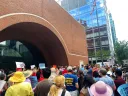 protesters gather outside of Moakley courthouse